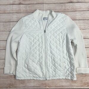 Croft & Barrow Cozy White‎ Quilted Zip Jacket Mock Neck Ribbed Sleeves XL